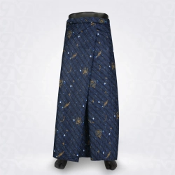 Print Lungi-Black Mid Blue Musted Orange Cotton 